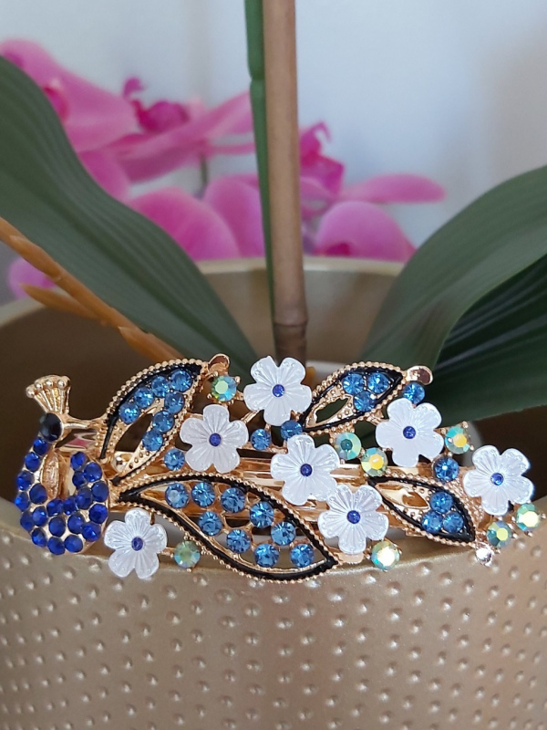 Flower & Peacock French Barrette Hair Clip