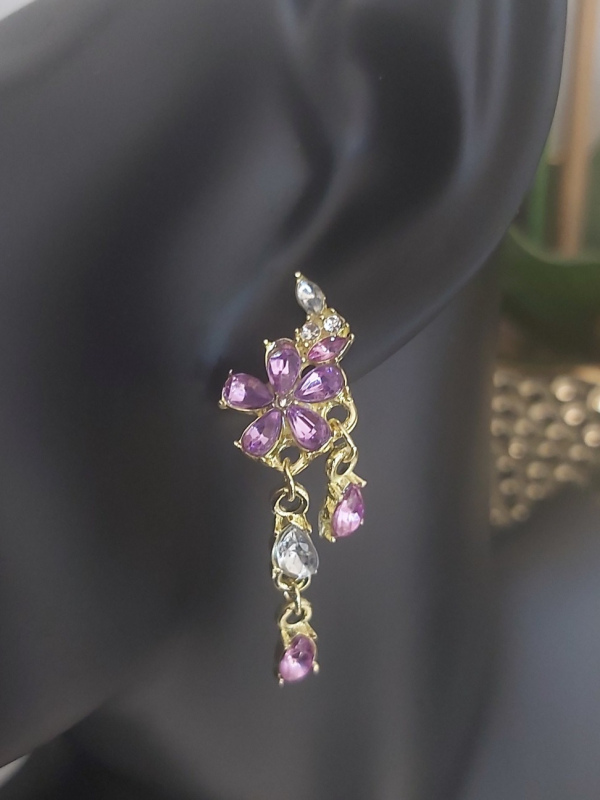 Flower and Leaf Rhinestone Earrings