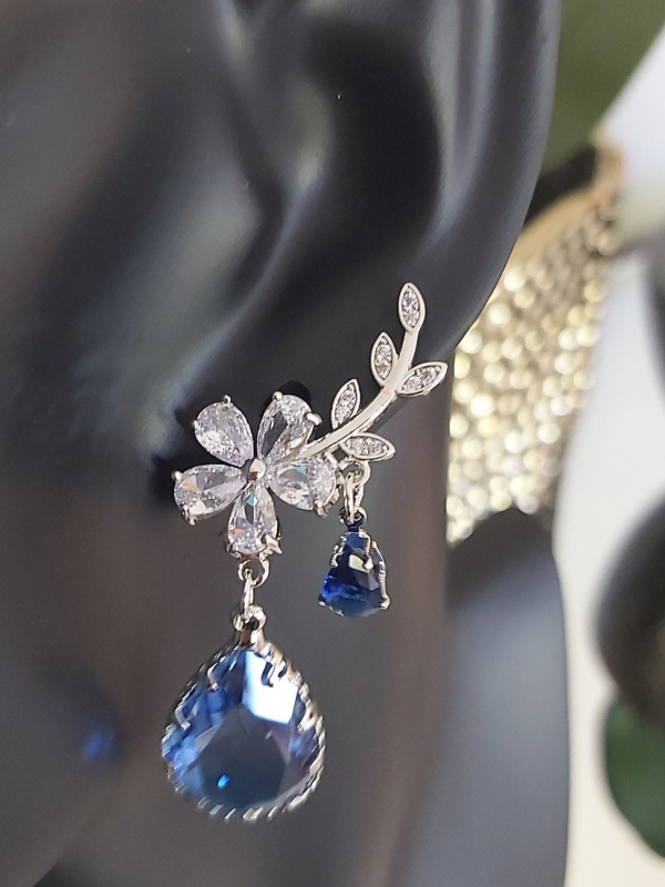 CZ Flower Water Drop Earrings