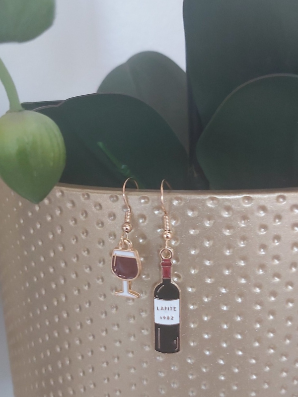 Mismatched Red Wine Glass and Bottle Earrings